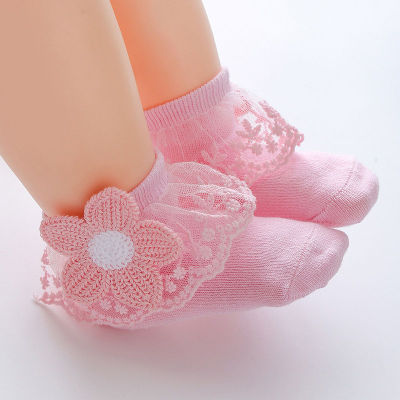 ทารกแรกเกิดถุงเท้าเด็กลูกไม้ดอกไม้เจ้าหญิงสาวถุงเท้าฝ้ายนุ่มสีทึบทารกเด็กวัยหัดเดินพื้นถุงเท้า