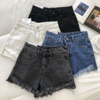 Denim Shorts Womens Summer New Style Korean Version Slimmer Look All-Match Front Short Back Long Frayed a-Line Wide-