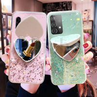 เคสโทรศัพท์ Samsung Galaxy A72 A52 A32 A12 5G A01 Core A02S มีฐานรองกระจกรูปหัวใจมีกากเพชรเป็นใสซิลิโคน TPU นิ่มรูปดาว