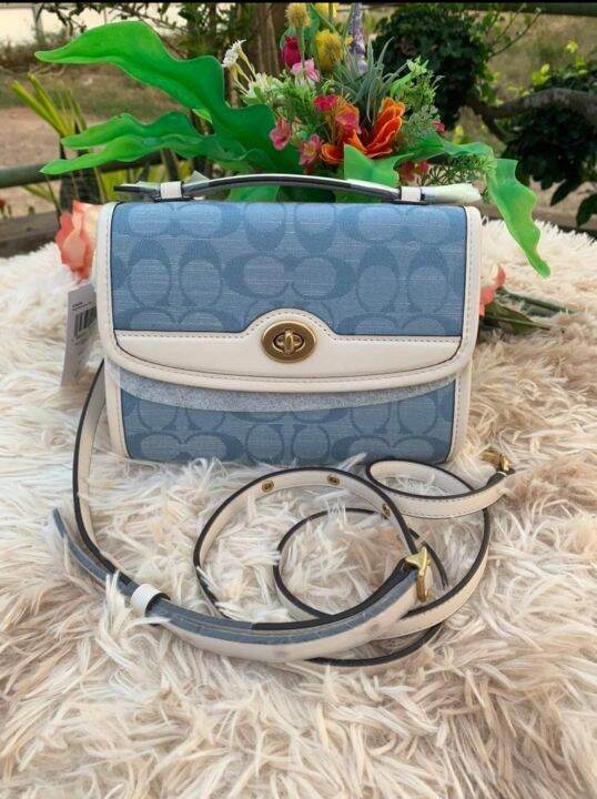 Coach C4676 Kip Turnlock Crossbody in Light Washed Denim Signature