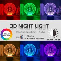 3D Lamp 16 Colors Changing Touch Sensor Acrylic Led Night Light Bitcoin for Room Decorative Nightlight Battery Powered Table