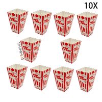 10pcs Red Popcorn Box Packaging Paper Disposable Popcorn Boxes Holder Containers Bags Wrapping Stripe Baby Shower Birthday Party Gift Wrapping  Bags