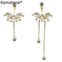 Kemstone 925เงินสเตอร์ลิงคริสตัลพู่ซิลเวอร์โกลด์สีนางฟ้าต่างหูระย้าหญิงเครื่องประดับของขวัญสำหรับผู้หญิง