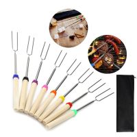 8pcs 32Inch Barbecue Fork Stainless Steel Marshmallow Roasting Stick Telescoping Smores Skewer for Hot Dog BBQ Picnic Camping