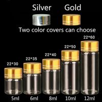 20PCS 5/6/7/8/10/12/15/20/25ml Glass Bottle With Gold/Silver Aluminum Cap Empty Small Bottle Glass Vials Jars Perfume Oil Bottle