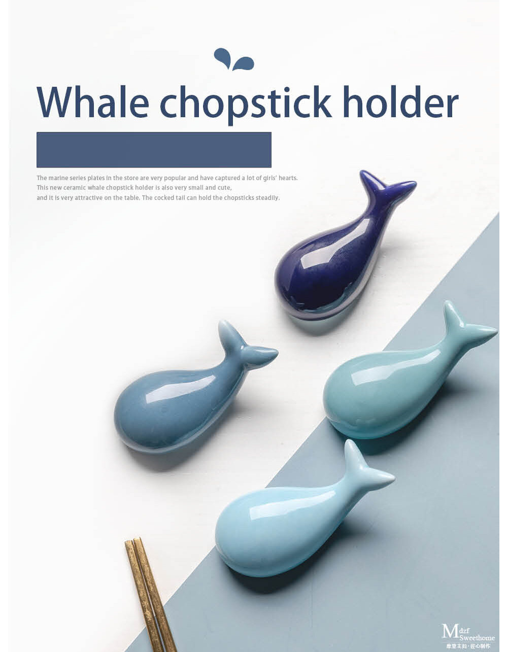 2019 Cute Mini Whale Ceramic Chopsticks Holder Stand Decorative Tableware 