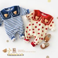 [COD] 2022 Korean version of ins infants and young children cartoon bear lapel college style thickened long climbing jumpsuit