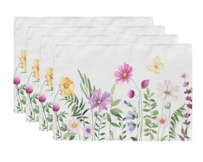【LZ】▼  4pcs/set Wildflower Placemats 30x45CM Linen Seasonal Dining Table Decorations For Wedding Party Table Mats Set