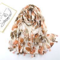 【Miki Xinyuan】ฤดูใบไม้ร่วงแฟชั่นภาพวาดหมึกพู่ Viscose Shawl Strawbufandashijab Sjaal