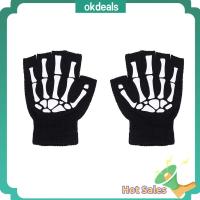 OKDEALS เรืองแสง ยืด ถัก Winter Mittens Warm Grip Skeleton Skull ถุงมือไร้นิ้ว