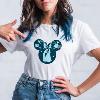 Cinderella Disney Mickey Mouse เสื้อยืด Kawaii แฟชั่น Harajuku การพิมพ์เสื้อผ้าใหม่ผลิตภัณฑ์ Prince And Princess คนรัก S-5XL