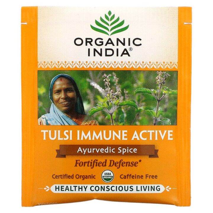 ชาอินเดีย-organic-india-herbal-tea-tulsi-immune-active-ayurvedic-spice-ไม่มีคาเฟอีน-ชาสมุนไพรอายุรเวทออร์แกนิค-1-กล่องมี18ซอง-ชาเพื่อสุขภาพนำเข้าจากต่างประเทศ