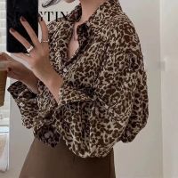 Sungtin Vintage Leopard Casual Women Shirt Oversized Fashion Office Lady Chic Blouse Shirt Chiffon Soft Korean Loose Clothings