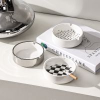 Nordic ins light luxury silver ceramic advanced ashtray home living room office trend personality checkerboard ashtray