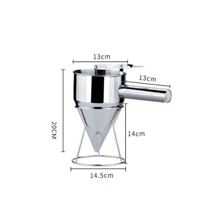 กรวยกรอกน้ำสแตนเลสพร้อมชั้นวางแพนเค้กคัพเค้กเครื่องตีแป้งปลาหมึกยักษ์เครื่องมือการอบครัวที่บ้านบอล