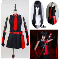 8ชิ้น Akame Ga ฆ่า Akame คอสเพลย์สีดำแขนกุดชุดเครื่องแบบเครื่องแต่งกายอะนิเมะเครื่องแต่งกายคอสเพลย์และวิกผมถุงมือถุงเท้าปาร์ตี้คริสต์มาส