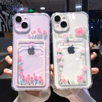 【CC】 Capa à Prova de Choque Transparente Para Telefone Carteira Rosa Flores Carteira Iphone 14 Max 13 12 11 X XR XS 7 8