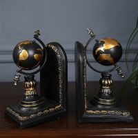 +【】 1Pair Support Desktop Home Cabinet Ornaments Decorative Bookends For Shelves Rustic Globe Craft Office Holder Gift Resin