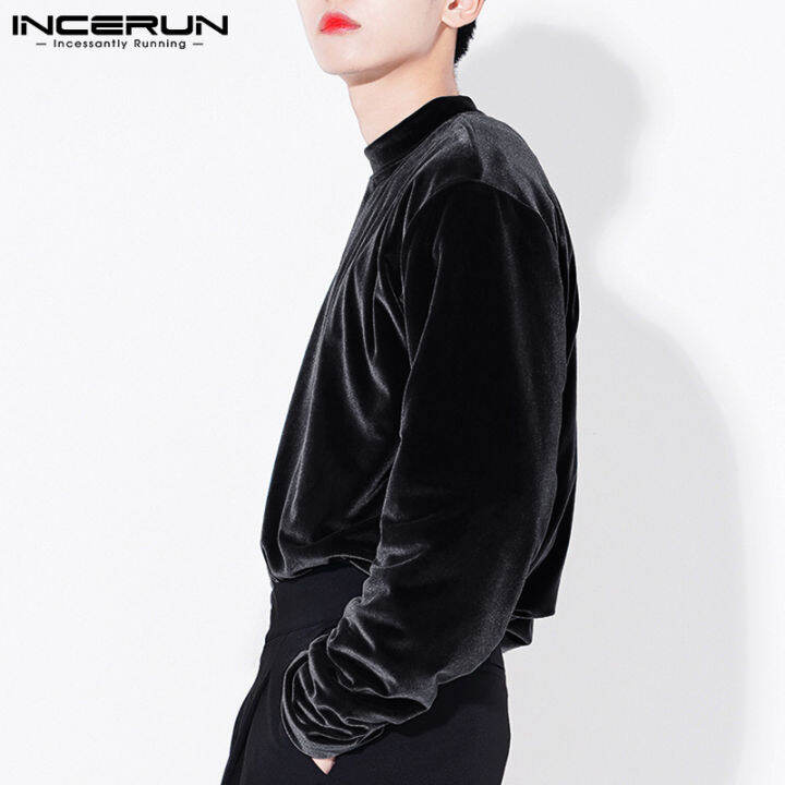 incerun-เสื้อเชิ้ตแขนยาวย้อนยุคสำหรับผู้ชาย-เสื้อเบลาส์แบบลำลองใส่ไปงานปาร์ตี้แบบสวมหัว-สไตล์เกาหลี