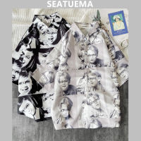 SEATUEMA เสื้อเชิ้ตเสื้อแขนสั้นสำหรับหน้าร้อนพิมพ์ลายสำหรับผู้ชาย,เทรนด์ Ins การออกแบบถนนความรู้สึกหลวมเสื้อเชิ้ตลำลอง