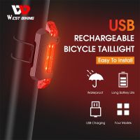 WEST BIKING ไฟท้ายจักรยาน LED 4โหมด,อุปกรณ์เสริมจักรยานไฟเตือนความปลอดภัยชาร์จผ่าน USB กันน้ำได้