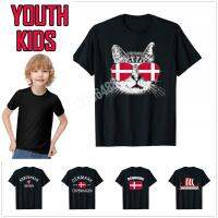 2023 new100 Cotton Youth Kids Denmark Flag Danish Cat Sunglasses Funny T-Shirt Map For Children T Shirt Tops Boy Girl Tee