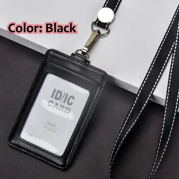  Boshiho Saffiano Leather Badge Holder ID Card Holder Coin  Change Purse with Keychain Lanyard (Black with Keychain) : Office Products