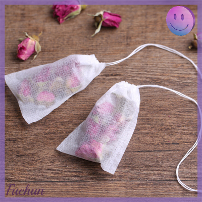 [Fuchun] กระดาษเปล่าสีขาวถุงชาสมุนไพรถุงชาเชือกตัวกรองซีลความร้อนใหม่100ชิ้น