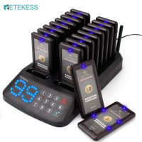 Retekess t115 ระบบเพจจิ้งระบบโทรไร้สาย MAX 99 ร้านอาหาร Buzzer 1 กันน้ำป้องกันน้ำมันปุ่มกดสัมผัสที่มี 18 แบบชาร์จร้านอาหารเพจเจอร์