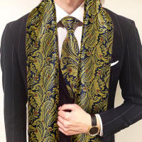 New Fashion Men Tie Gold Jacquard Paisley 100 Silk Scarf Set Autumn Winter Casual Business Suit Shirt Soft Scarf