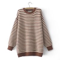 【มีไซส์ใหญ่】Plus Size 2XL-4XL Womens Long Sleeved Striped Winter Sweaters Long Sleeved Casual Slim Female Pullovers