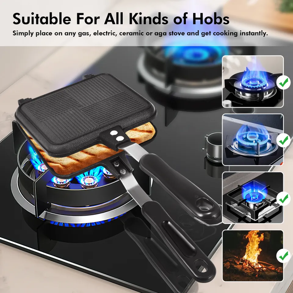 Double Sided Multifunction Stovetop Toastie Maker Sandwich Maker Pan  Cooker,Stovetop Toastie Maker with Heat-Resistant Handles,for Stovetop Home