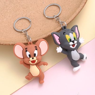 Cute Cat Mouse Keychain Cartoon Key Accessories Animal Resin Doll Bag Pendant Trendy Men Women Jewelry Gifts
