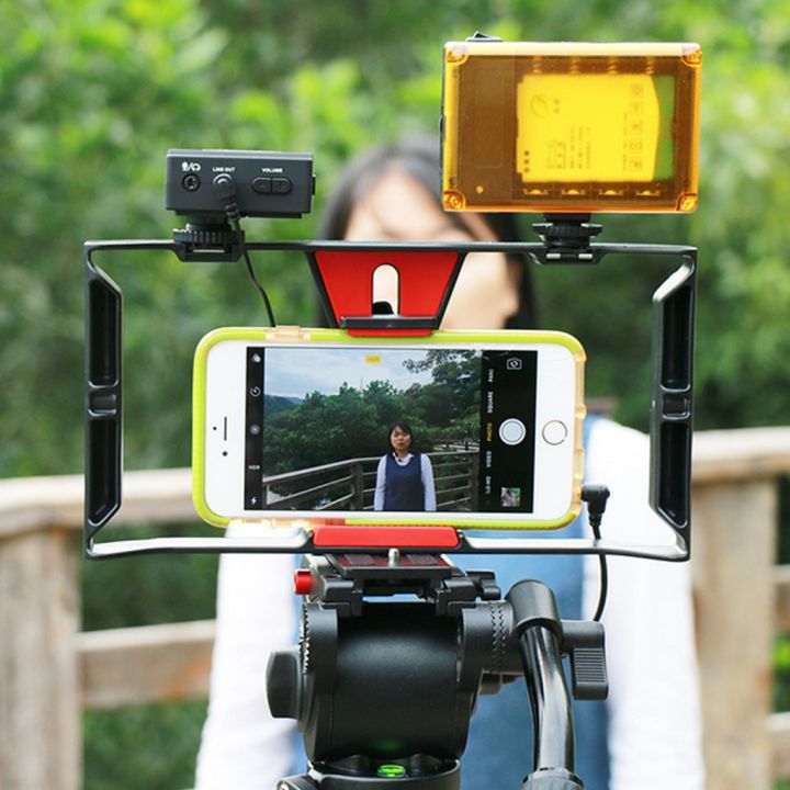 handheld-smartphone-video-rig-case-for-vlog-live-facebook-เคส-สำหรับยึดมือถือ-และไฟ-แฟลซ-ไมโครโฟน