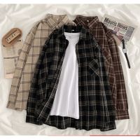 COD SDFGERTYTRRT Spring Autumn Women high Street Vintage Oversized Plaid Tunic Shirt