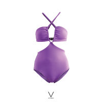 SS2023 PURPLE CUT OUT SWIMMING SUIT ชุดยว่ายน้ำสีม่วง สายปรับได้ ใส่ได้ 2 แบบ ใส่ว่ายน้ำ มีฟองน้ำในตัวผ้าหนา กัน UV UPF 50+