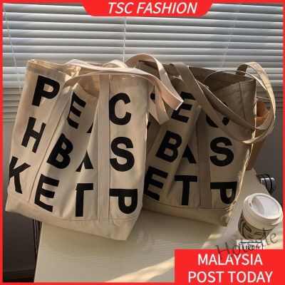 【hot sale】۞∏ C16 TSCfashion Fashion trend English double-sided design shoulder bag Japanese vintage large capacity canvas bag literature simple handbag