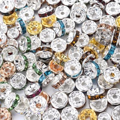 50/100pcs Rhinestone Spacer Beads Mix Color Czech Crystal Metal Spacers for Jewelry Making DIY Earrings Bracelets Accessories