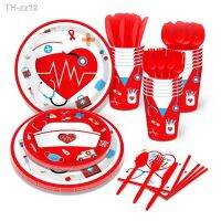 ☑✎❐ Doctor Nurse Holiday Birthday Party Cutlery Set Nurse Party Decoration Plate Cup and napkin suitable for hospital parties