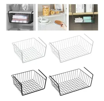 1pc Metal Cabinet Under Shelf Basket With Hook For Kitchen Storage