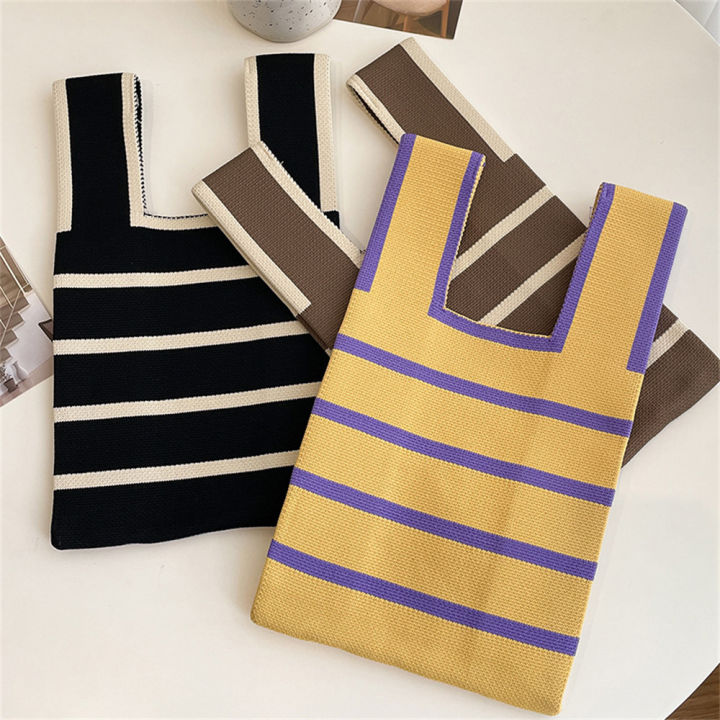 color-student-women-wrist-japanese-shopping-handmade-shopping-bags-tote-tote-bag-knot-wrist-bag-knit-handbag