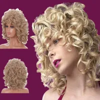 Short Hair Afro Curly Synthetic Wig With Bangs For Black Women Cosplay Fluffy Blonde Wigs Natural High Temperat  Fiber Wig  Hair Extensions Pads