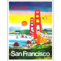 Vintage San Francisco Golden Gate Bridge ป้ายดีบุก-ป้ายโลหะย้อนยุคสำหรับ Home Bar, Garage และ Club - American Travel Decor-12X8นิ้ว