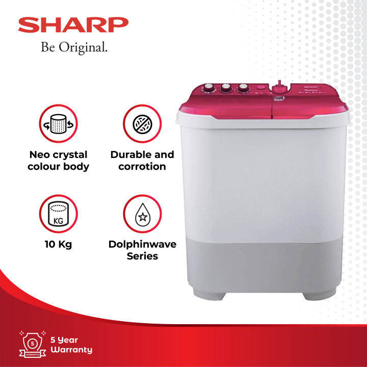 Sharp Twin Tub Washing Machine 10 KG EST1090PK White with Pink Lid