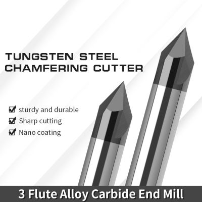 Augusttools CNC Carbide Chamfering Milling Cutter เคลือบ 3Flute Deburring End Mill แกะสลัก Router Bit Tools 60 90 120R
