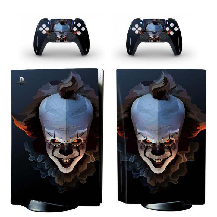 ps5-pennywise-ดิสก์มาตรฐานฝาครอบรูปลอกสติ๊กเกอร์สกินสำหรับคอนโซล-playstation-5และตัวควบคุม-ps5ไวนิลสติ๊กเกอร์สกิน