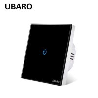 UBARO Eu AC100-240V Tempered Black White Crystal Glass Touch Switch Panel Wall Light Sensor Button 1/2/3 Gang 10A Led Indicator Power Points  Switches