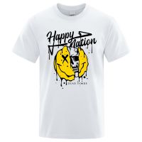 Happy Nation Melted Smiley Skull Man Tshirts Loose Tshirt Breathable Cotton Tee Gildan