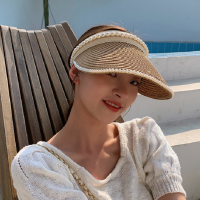 [hot]Empty Top Imitation Pearl Straw Hats For Women Color Elegant Wide Large Brim Beach Visor Cap Outdoor Sports Fishing Hat ！