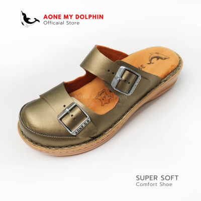 Aone My Dolphin[ลิขสิทธิ์แท้] WD41 - (พื้นส้ม) รองเท้าหนังแท้เพื่อสุขภาพ พื้นนุ่มพิเศษ